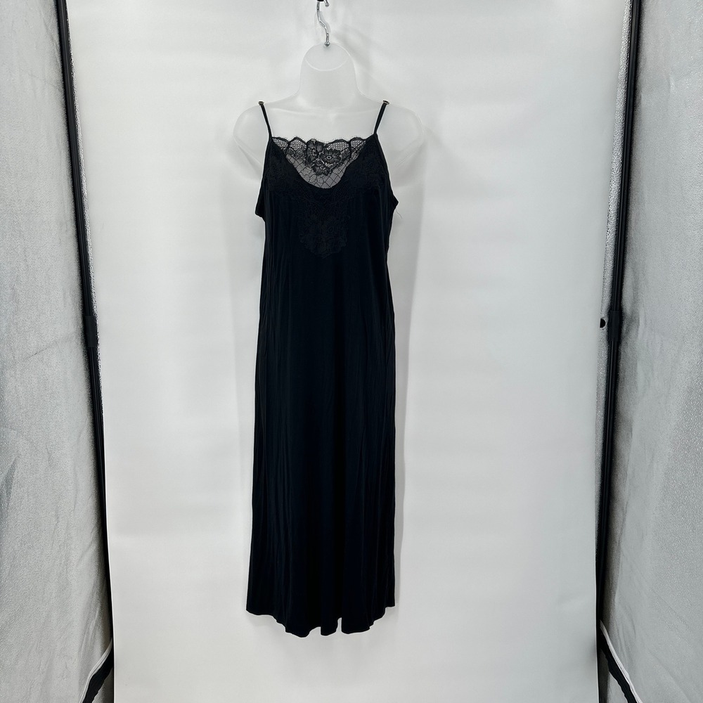 Soma Black Lace Trim‎ Slip Dress Small Nightgown Maxi Romantic Layer Lounge